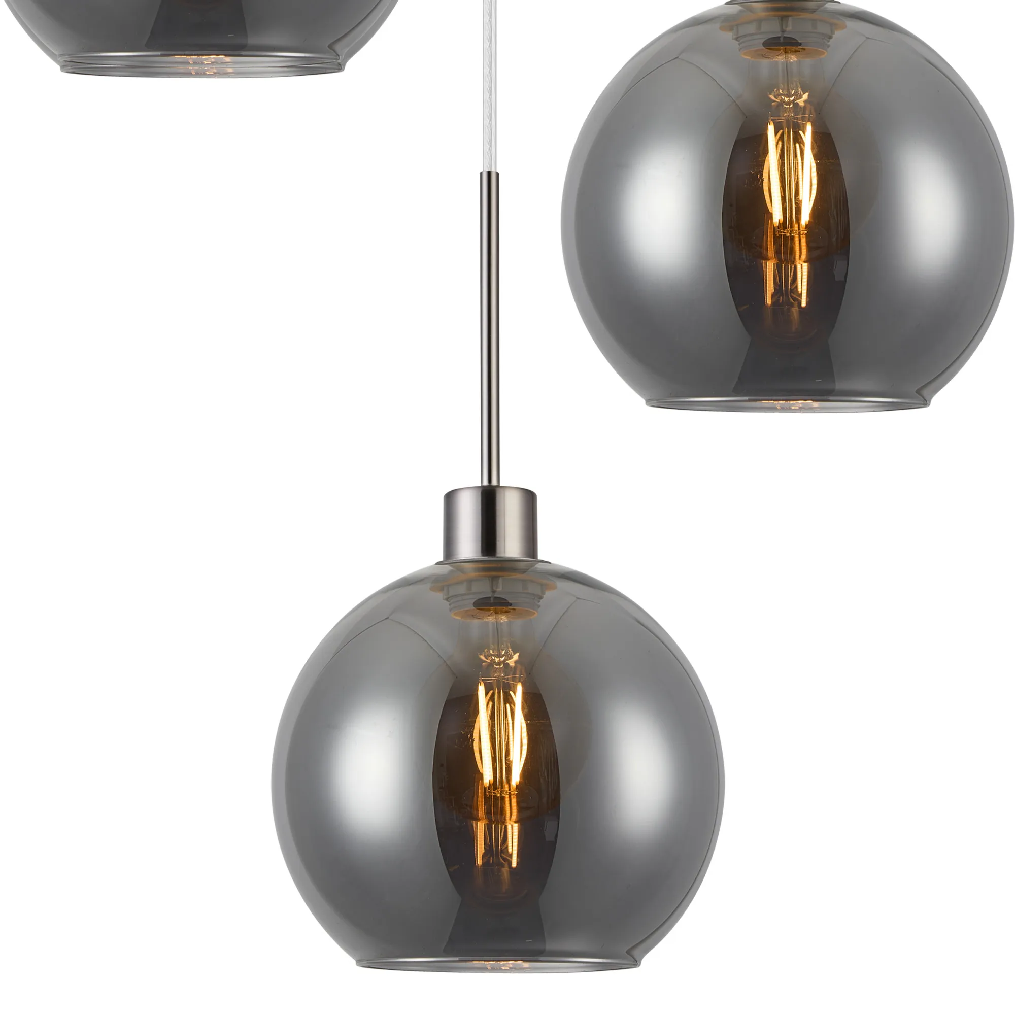 Lori 40cm Round Pendant, 3 Light Adjustable E27, Satin Nickel/Smoke Open Mouth Round Globe Shades DK1367  Deco Lori Satin Nickel